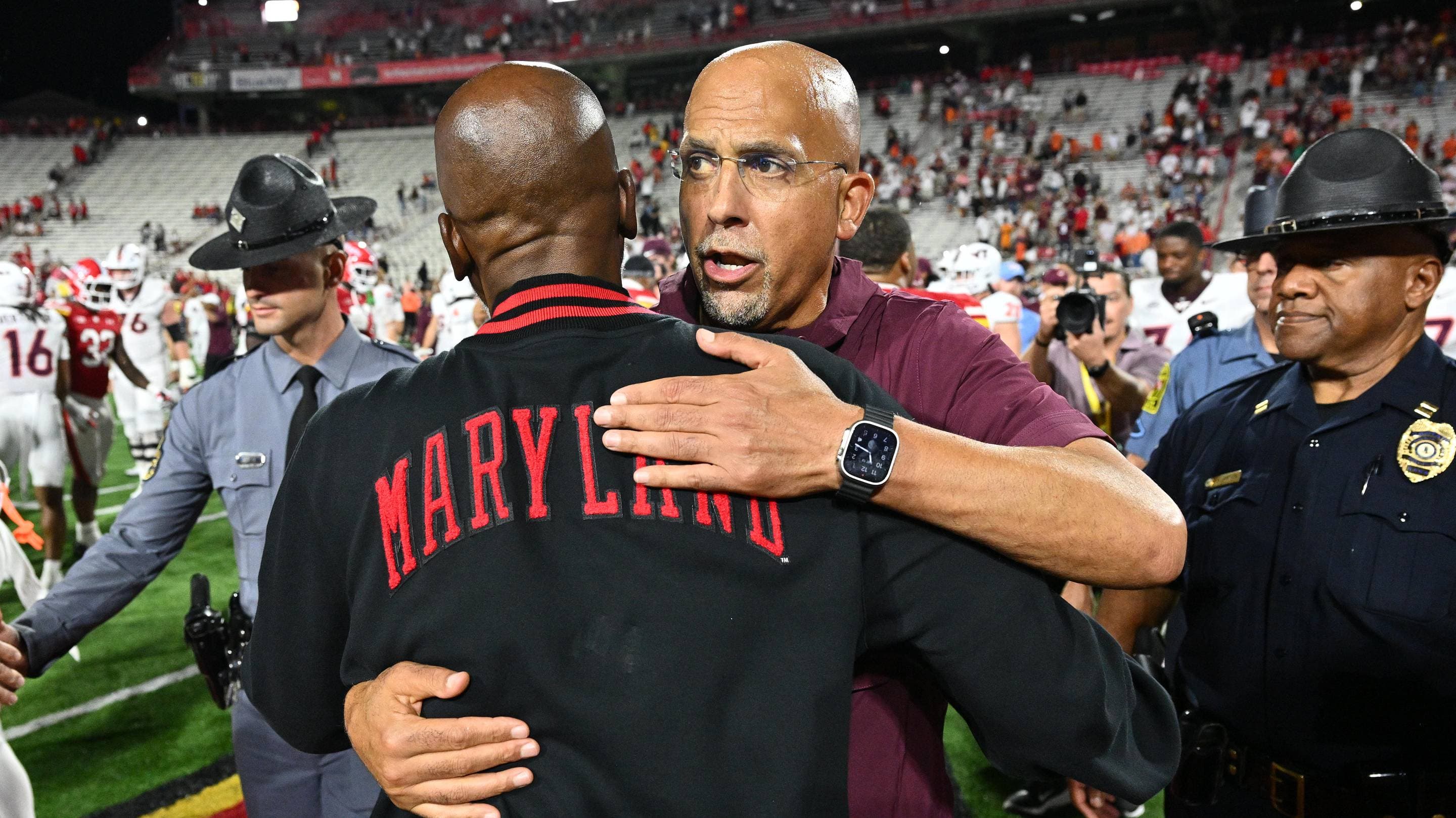 Franklin & Locksley Hug After Virginia Tech-Maryland Game
